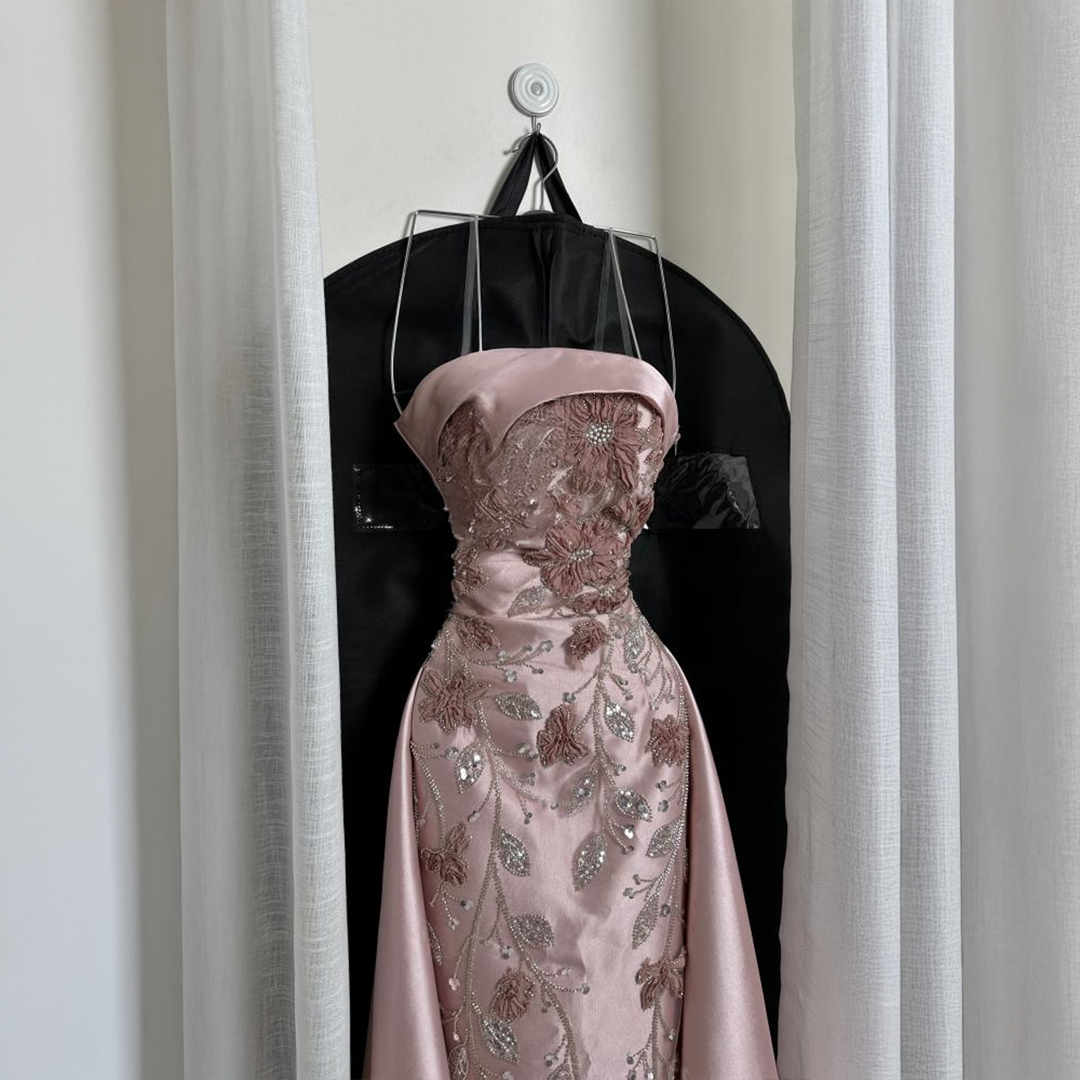 فستان سهره وردي فاتح - الصورة 4