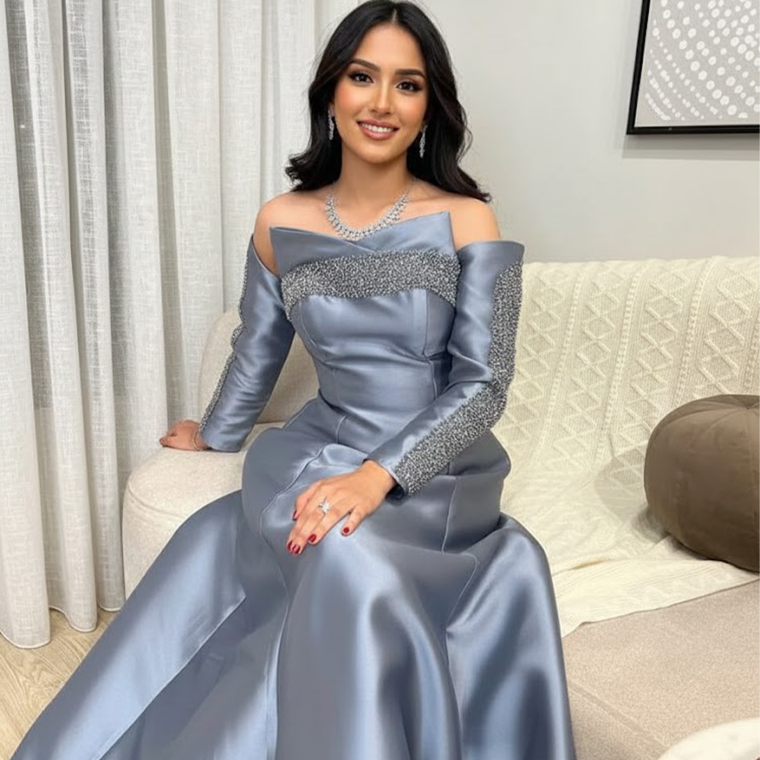 فستان سهره ازرق رمادي