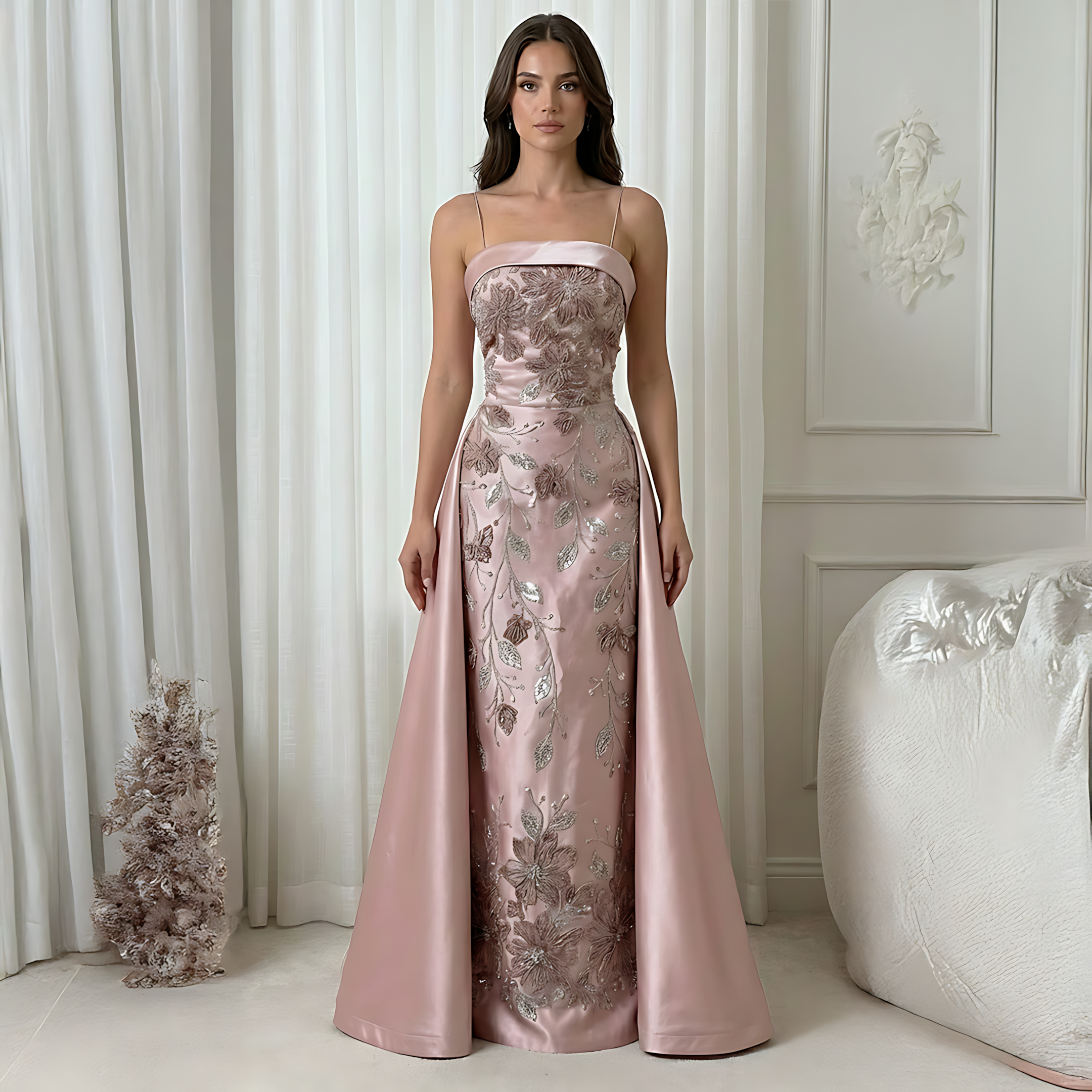 فستان سهره وردي فاتح