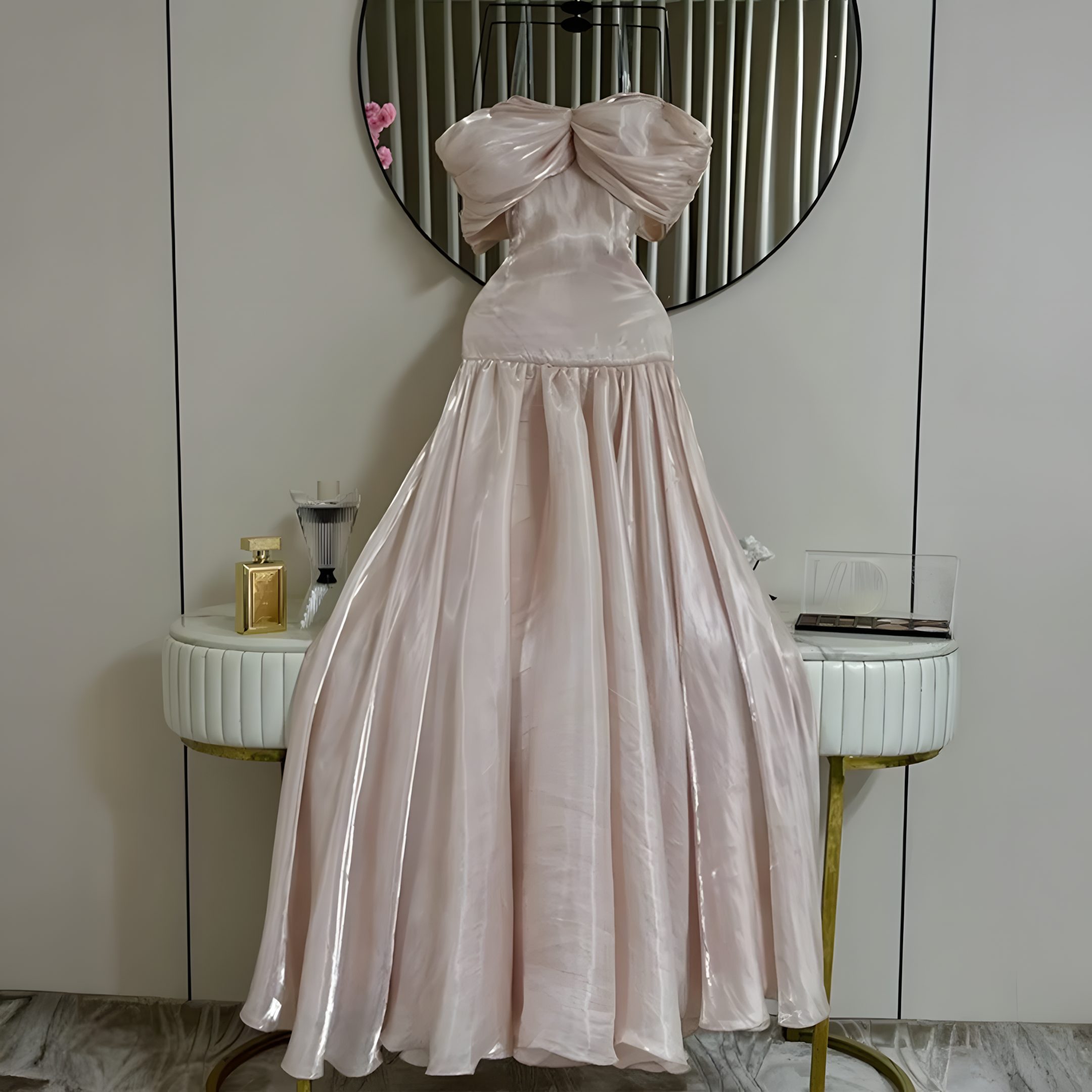 فستان سهره وردي فاتح - الصورة 5