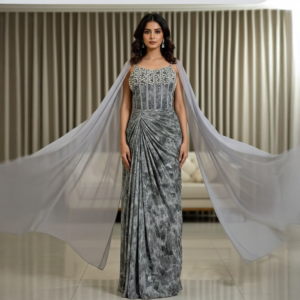 فستان فضي مع نقشه رخاميه