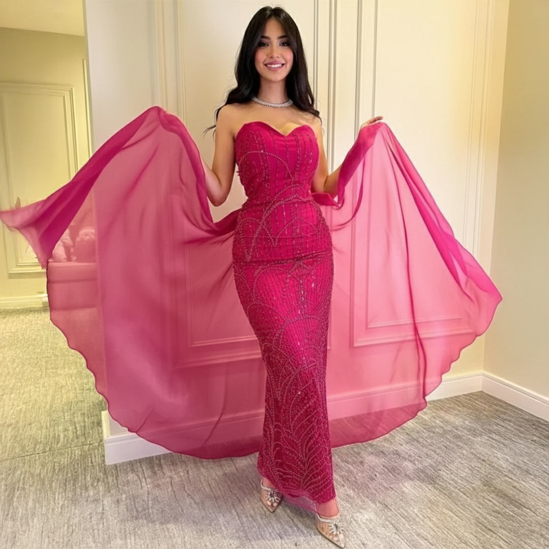 فستان فوشي تطريز