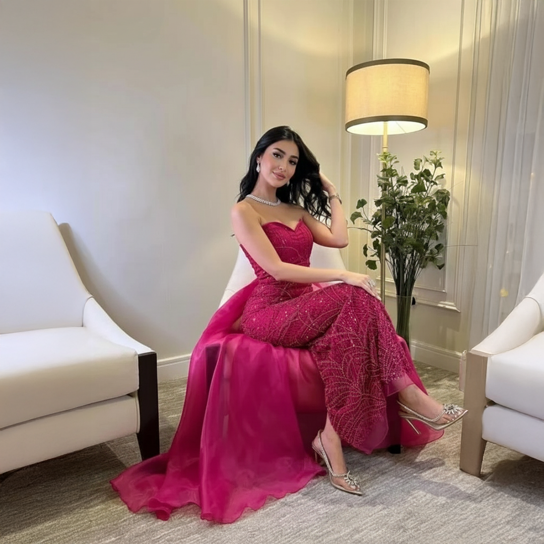 فستان فوشي تطريز - الصورة 2