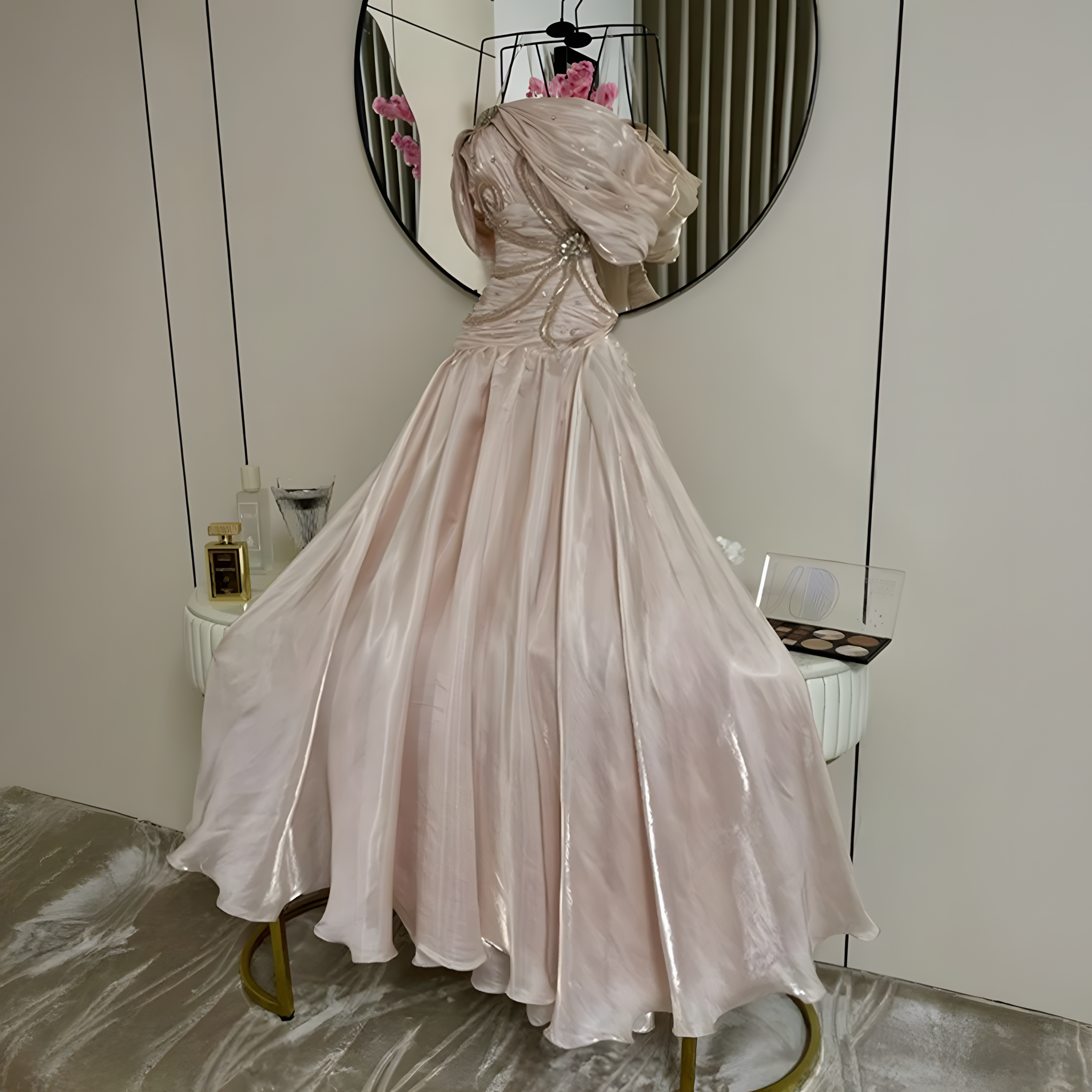 فستان سهره وردي فاتح - الصورة 2